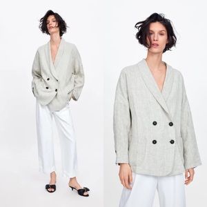 Zara Button Linen Blazer Sand Small